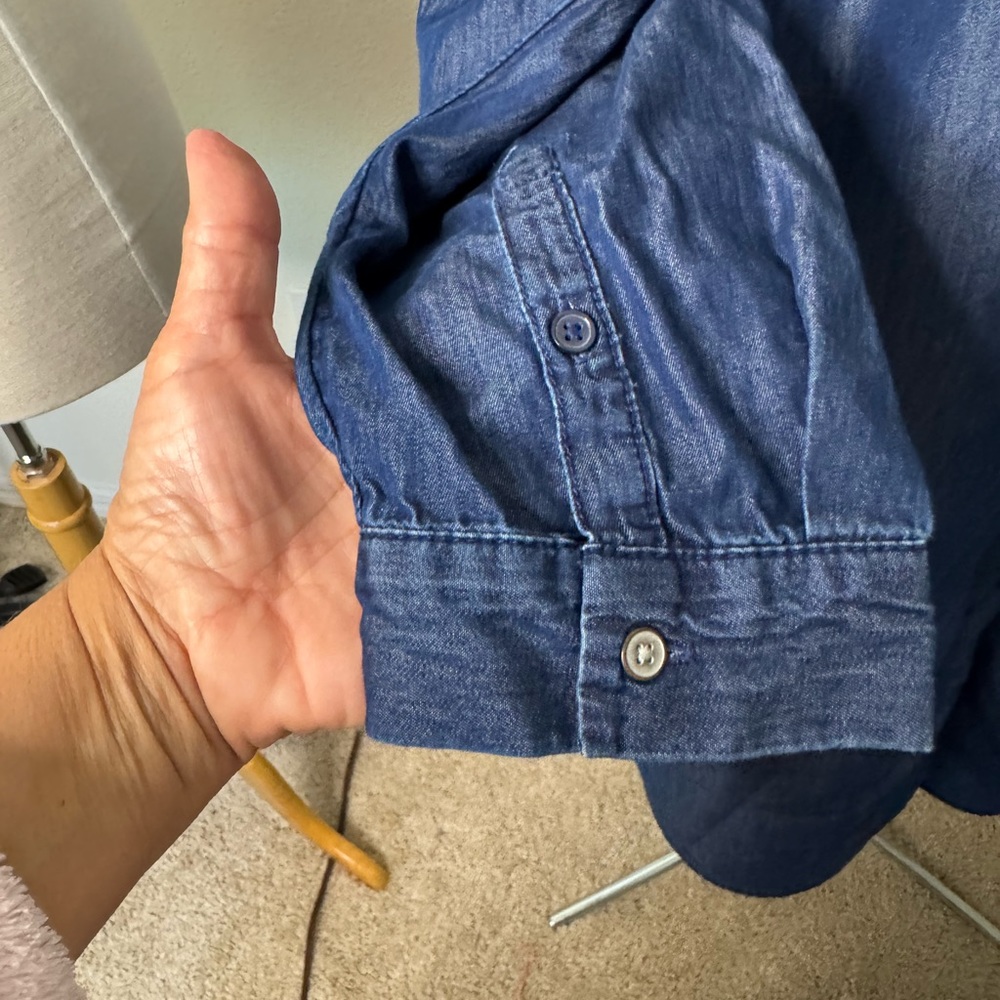 Denim Blue Button-Up Shirt Dress long sleeve collared V-neck front pocket 4x 32p - Picture 5 of 6